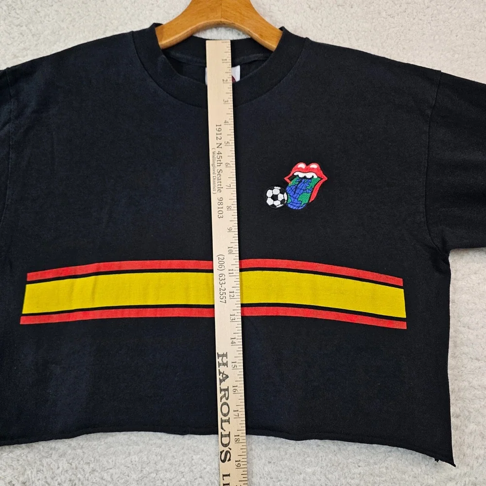 Vintage 1997 Rolling Stones Football Cropped‎ Long Sleeve Shirt Black Large 90s
